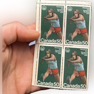 🎈4/$20 - #666 CANADA 1976 “Hurdles” Olympics 50¢ UL 4-Stamp Block.